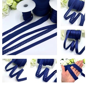 Dark Blue lingerie elastic collection, FOE, plush bra straps and pretty picot lace edge elastics for knickers and underwear - 5 designs