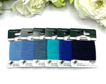 Blue darning wool, mending thread for knitwear, socks and accessories, 15m visible mending thread in a range of blues - wool/polyamide