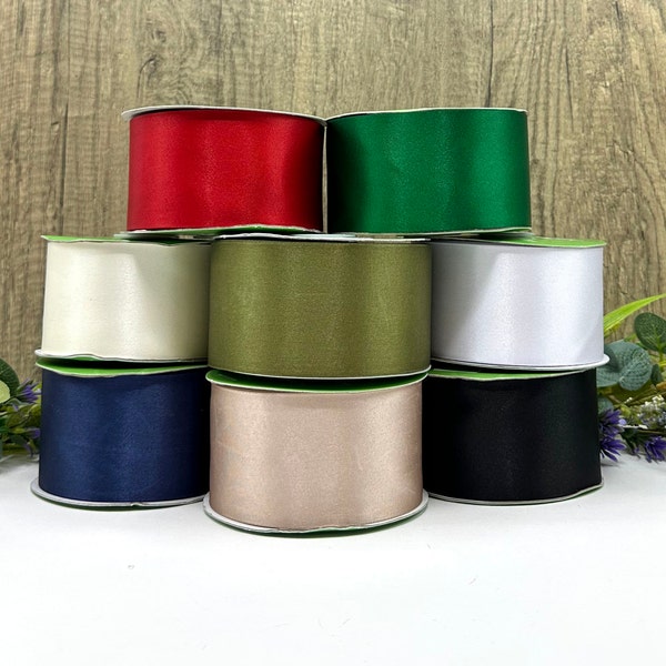 2.5" Waterproof double faced SATIN ribbon for wedding cars, wreaths, floral decor, outdoor events - 8 colours - NOT POLYPROPYLENE