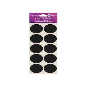 May include: Two sheets of black chalkboard craft stickers. Each sheet has 8 oval stickers.