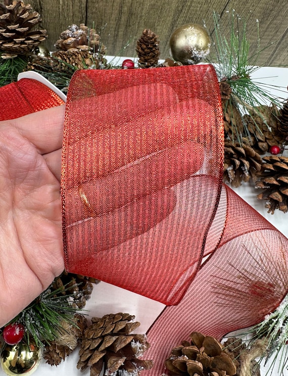 Metallic Red Mesh Ribbon (4 Inch Wide)