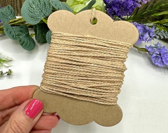 10m Metallic Gold Bakers Twine on Kraft Card Bobbin - Gold with Gold Metallic Sparkle String - Christmas Gift Packaging - Wedding Decoration