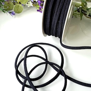 Black spaghetti elastic for swimwear, 5mm round elastic for bikini straps and ties, lingerie, hair bands, face masks