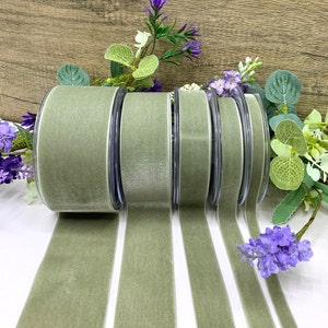 Ruban de velours vert sauge pour mariages, invitations, fleurs et décorations, qualité premium Berisfords, 5 largeurs étroit à large - 2 m à 20 m