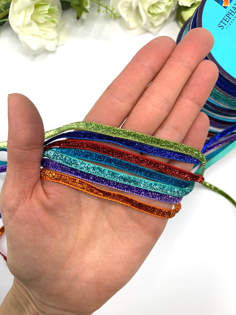 5mm Metallic velvet glitter ribbon for gift wrapping and sewing embellishment image 2