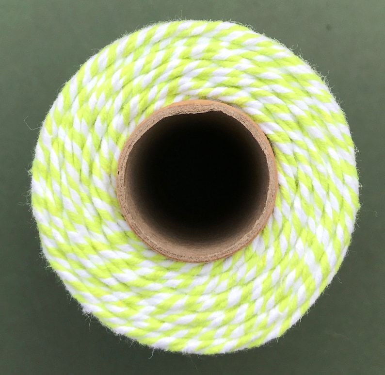 10m Length Bakers Twine, packaging string, eco friendly coloured cord for Christmas gift wrapping Spring Green/White