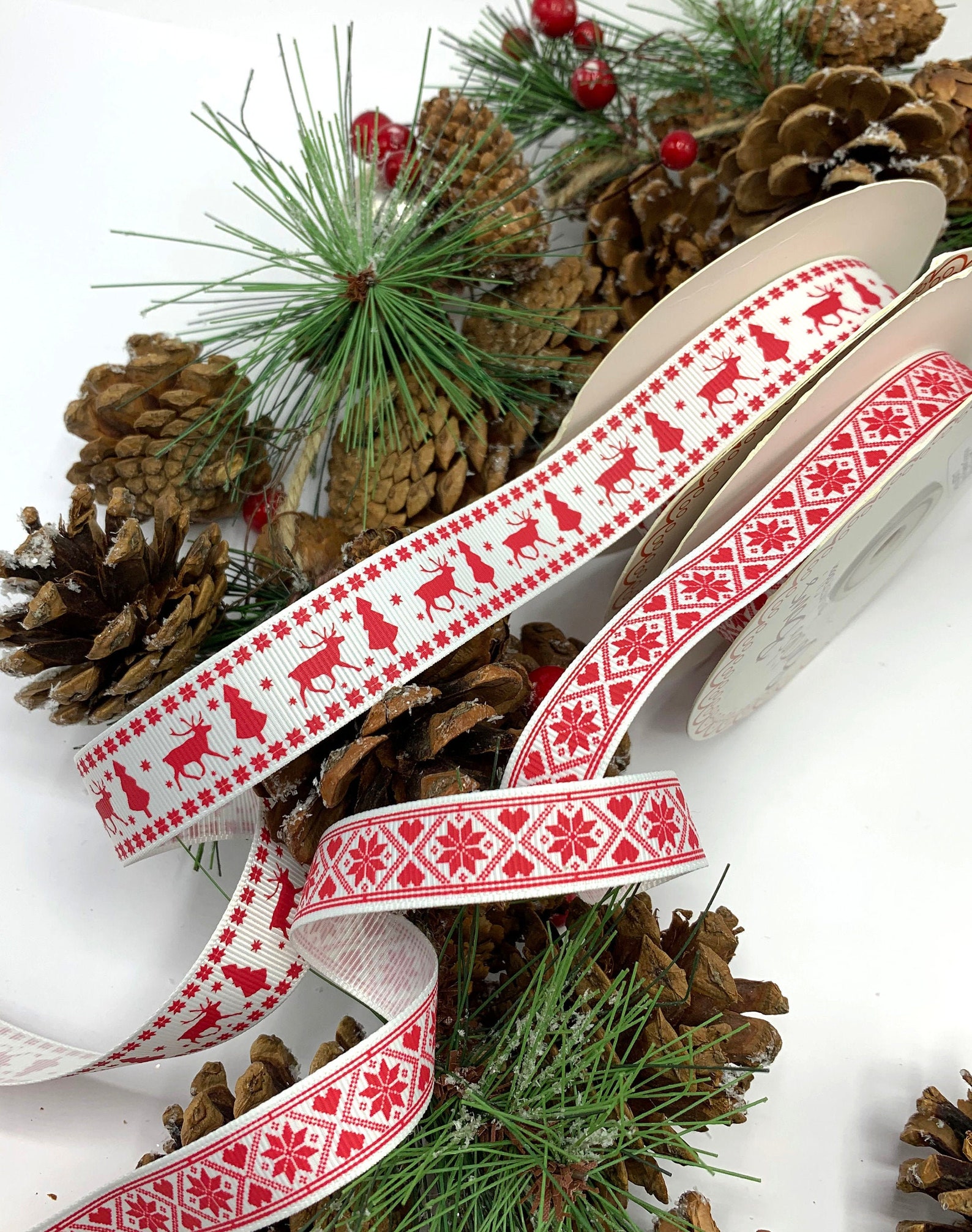 Scandinavian Christmas Ribbon, Red and White Nordic Trim, Scandi ...