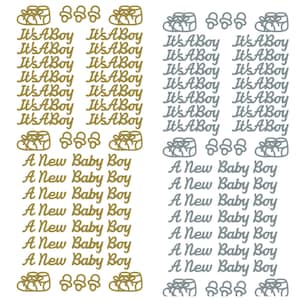 It's a Boy peel-off stickers, gouden of zilveren nieuwe baby boy plakkers op kaartversiering voor babyshowers en doopfeesten