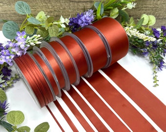 Dark Terracotta double satin ribbon in 7 widths for weddings and gifts