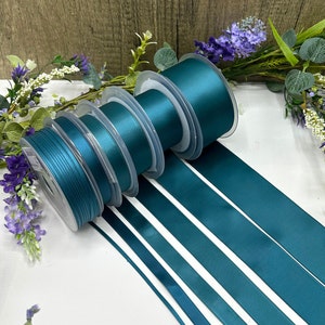 Cinta de raso doble azul verdoso en 7 anchos, cinta para bodas, cinta para el cabello y flores, papel de regalo y papelería - 5 metros o 10 metros