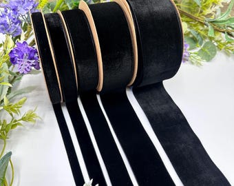 Black velvet ribbon, narrow to wide widths 5m piece or 10m roll for gift wrapping, weddings, sewing and home decor