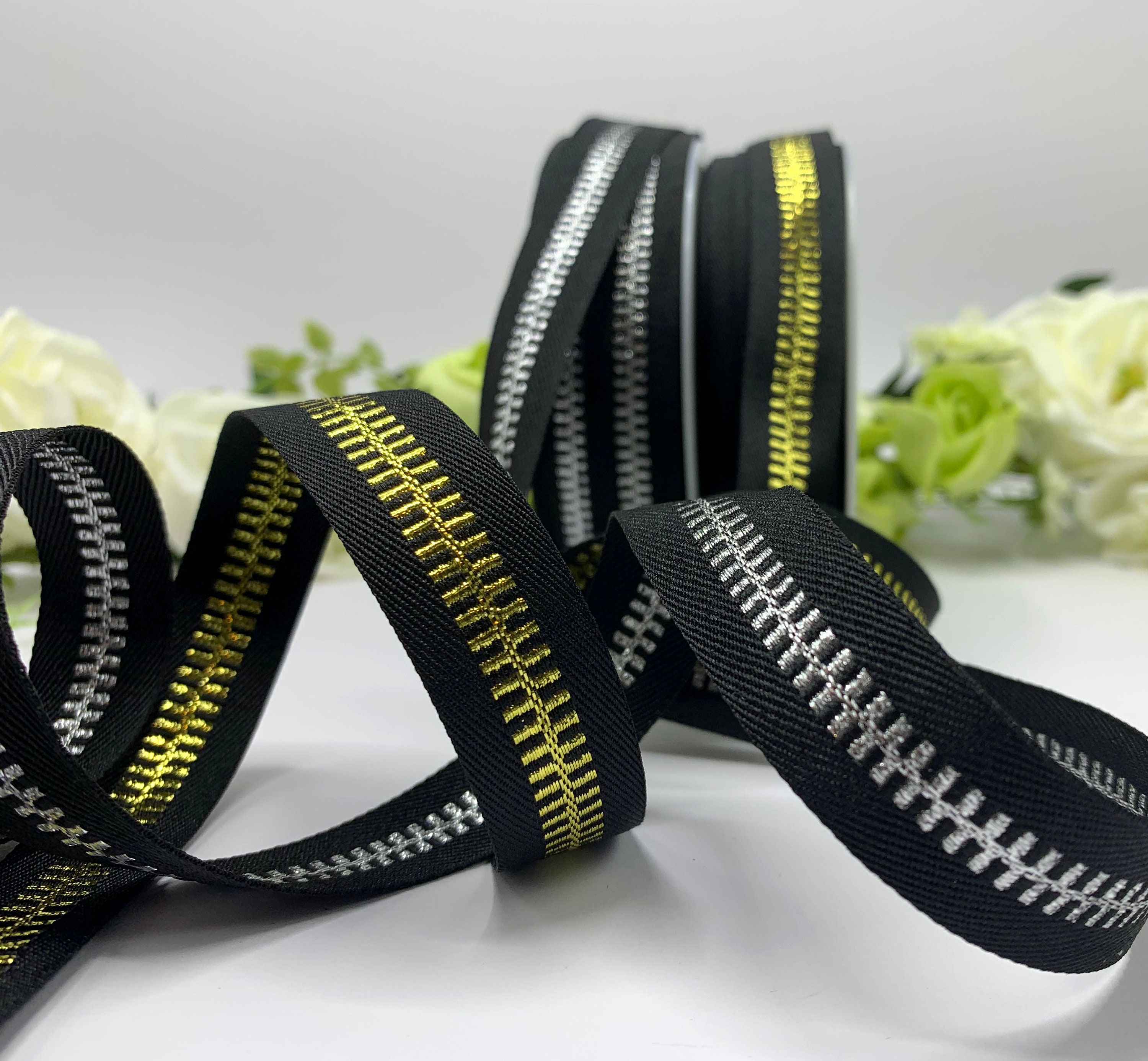 Faux zipper tape double sided black twill tape with woven zip Etsy