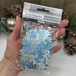 Iridescent Snowflake Sequins, Silver, Ice Blue, 25mm/45mm, 30g
