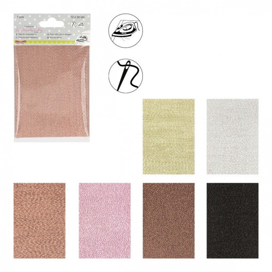 Iron on Glitter Fabric 12x30cm Metallic Rose Gold Gold Silver Black