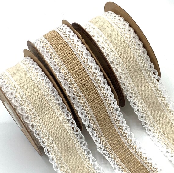 De hesse ruban /& ivoire bordure en dentelle artisanat shabby edge 1 mtr mariage bouquet wrap