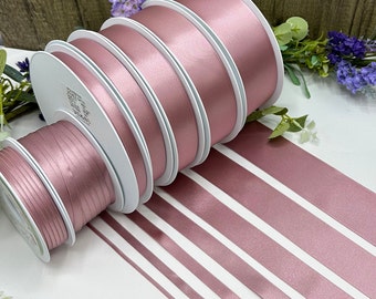 Cinta de raso doble Soft Dusty Pink, Colonial Rose - bodas, baby showers - 7 anchos en 1m a 20m - CINTA RECICLADA Ecológica