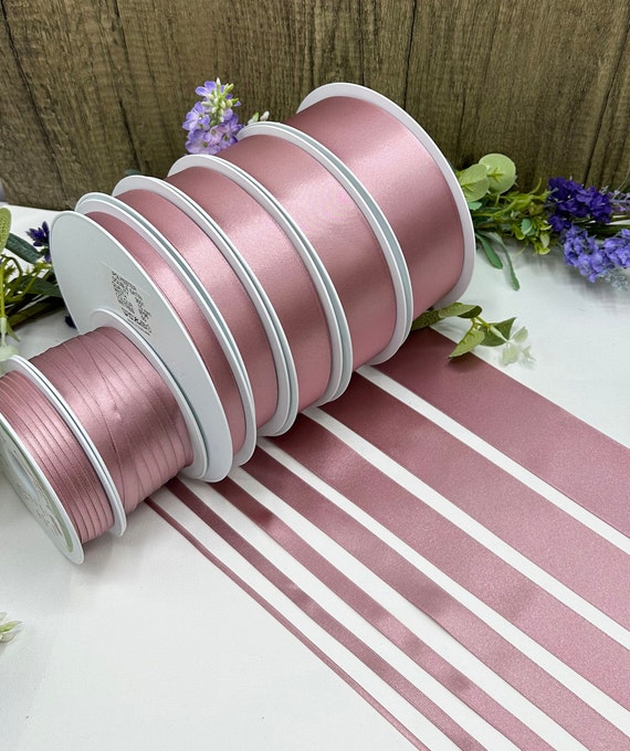 Soft Dusty Pink double satin ribbon, Colonial Rose - 7 widths in 1m to 20m