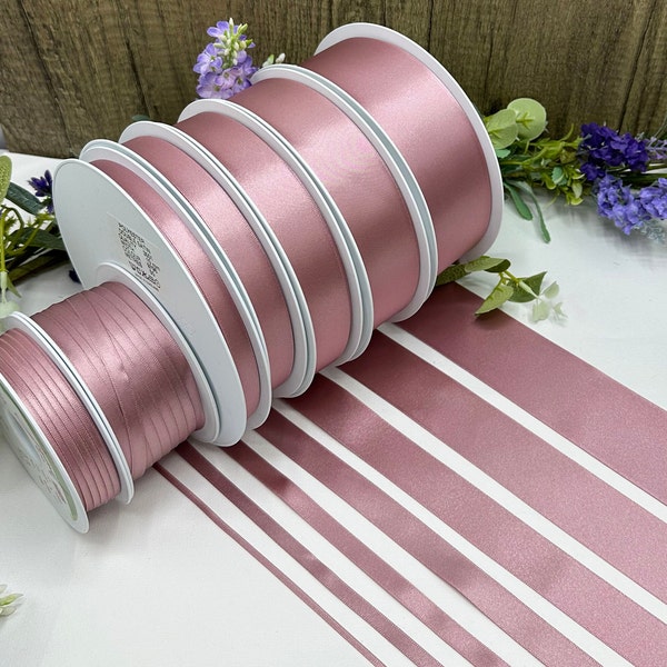 Soft Dusty Pink double satin ribbon, Colonial Rose - weddings, baby showers - 7 widths in 1m to 20m - Eco Friendly  RECYCLED RIBBON