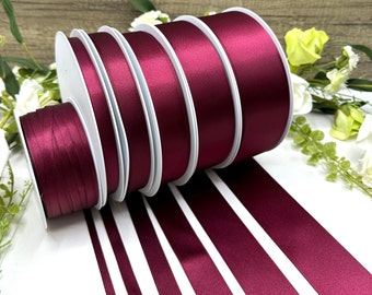 Ruban de satin double bordeaux, bordeaux - Mariages, baby showers, 8 largeurs de 1 m à 50 m - RUBAN RECYCLÉ respectueux de l'environnement