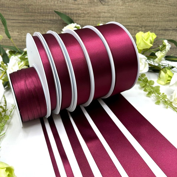 Ruban de satin double bordeaux, bordeaux - Mariages, baby showers, 8 largeurs de 1 m à 50 m - RUBAN RECYCLÉ respectueux de l'environnement