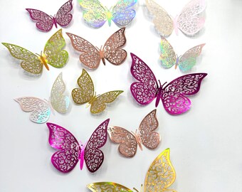 12 farfalle 3D da appendere al muro, ideali per decorare torte, regali e lavori di cartoleria - 7 colori con cuscinetti adesivi