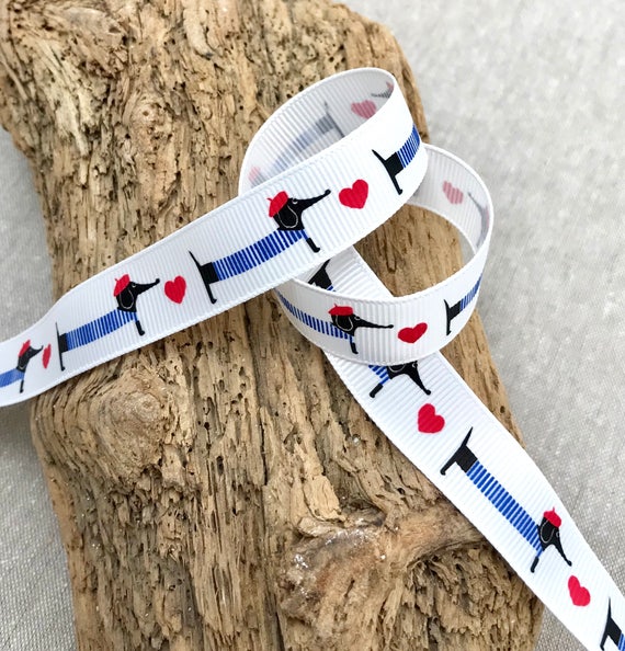 1 metre 5//8/" wide DACHSHUND SAUSAGE DOG PUPPY PRINTED GROSGRAIN RIBBON 16mm