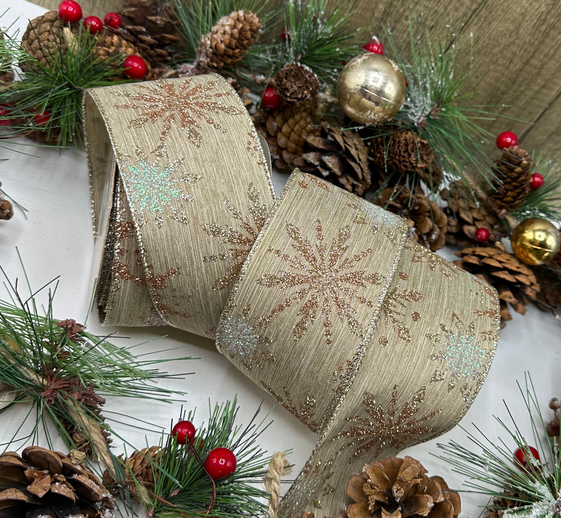 Christmas Holiday Ornament Gift Wrap Ribbon Faux Burlap Linen - 2.5 In