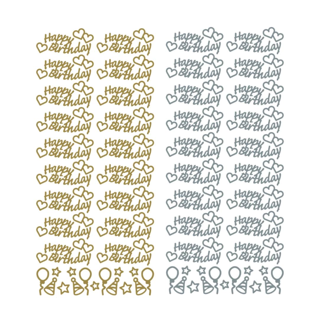Happy Birthday Peel off Stickers, Foiled Gold or Silver Embellishment