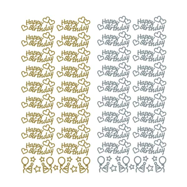 Happy Birthday Peel Off Stickers, foiled gold or silver embellishment for handmade birthday cards, scrapbooks, party invites - Hearts