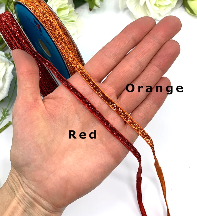 5mm Metallic velvet glitter ribbon for gift wrapping and sewing embellishment image 7