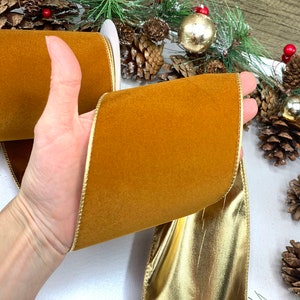 Bedraad terracotta fluwelen lint met metallic gouden achterkant -4" breed - kerststrikken, bloemendecoraties, krans - 1 m 2 m 3 m