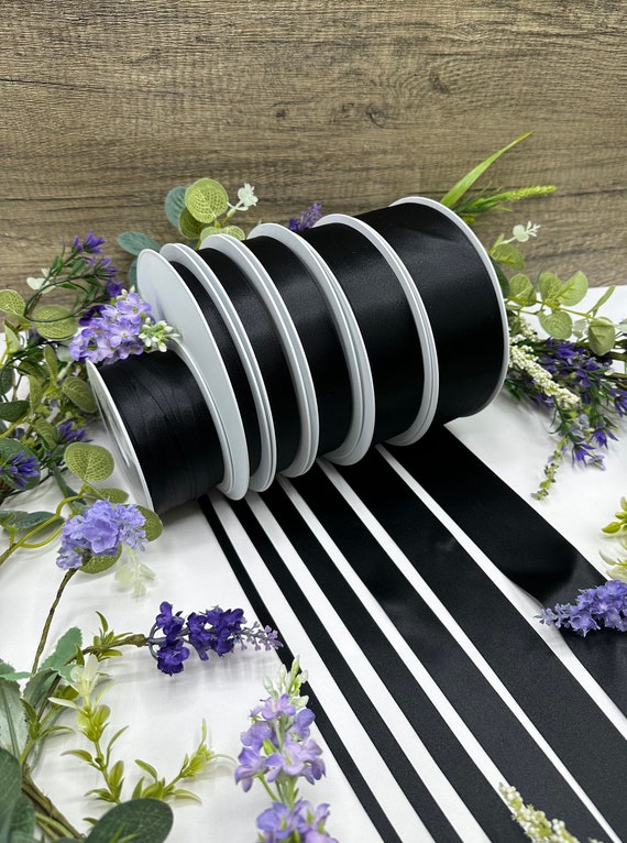 Black double sided satin ribbon, RECYCLED eco friendly trim for weddings, funerals, anniversary gifts - 7 widths in 1m to 20m increments