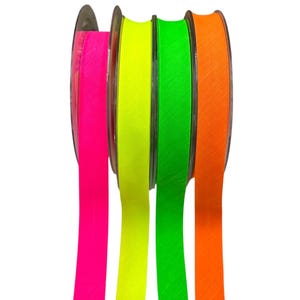 Neon fluorescent single fold bias binding, polycotton edging tape for quilting, bunting and sewing - yellow, pink, green orange - 7/8 inch