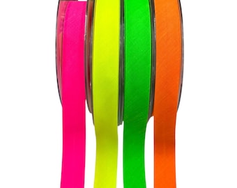 Cinta al bies de un solo pliegue fluorescente de neón, cinta de ribete de polialgodón para acolchado, banderines y costura - amarillo, rosa, verde y naranja - 7/8 pulgadas