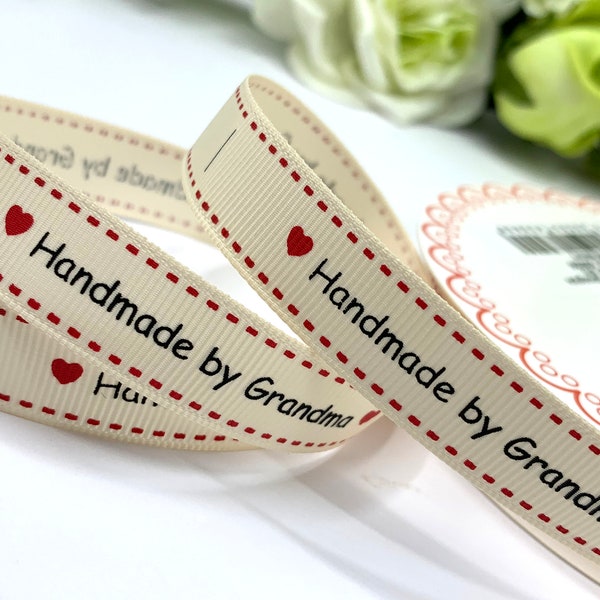 Sew In Label, Handmade by Grandma cream grosgrain, 10 fabric labels per metre