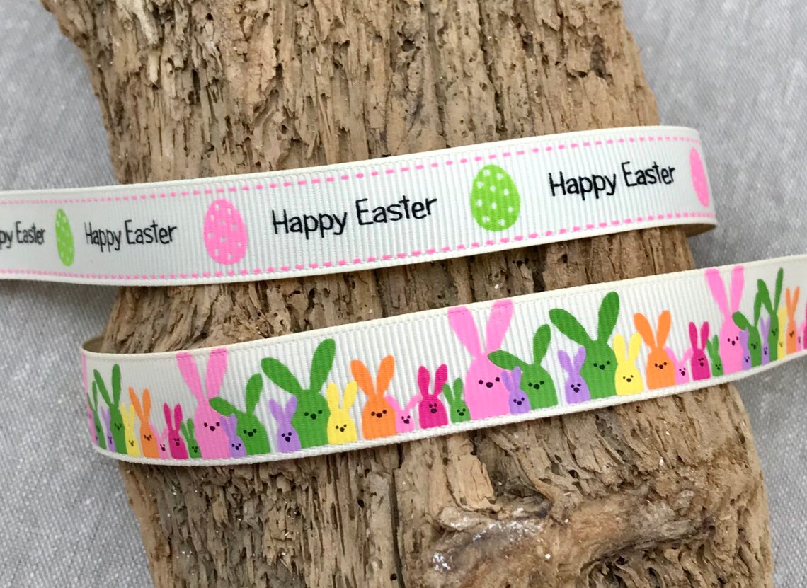 Easter Ribbons Happy Easter Eggs and Bright Bunnies Etsy UK