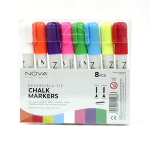 Water-Based Liquid Chalk Markers, Reversible Tip, 8 Pens