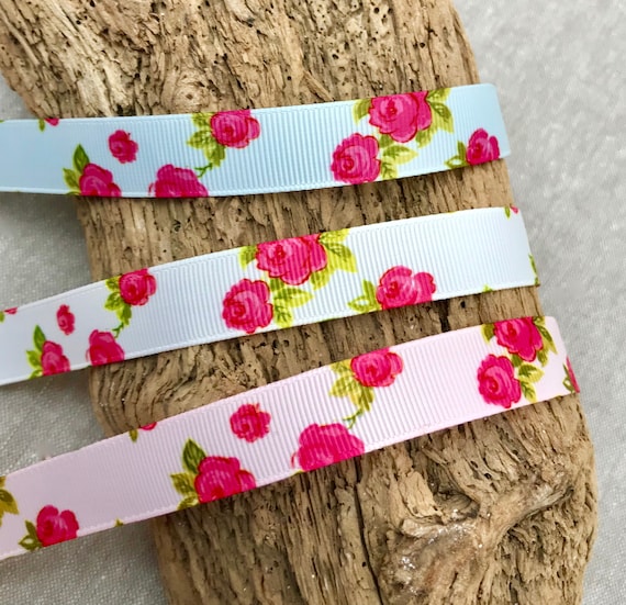 1/"inch 25mm 3 Metres Grosgrain Daisy Flower Print Ribbon 5 Colours