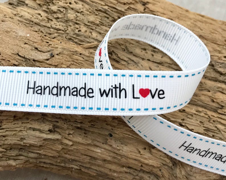 Sew in fabric labels Handmade With Love Ribbon 16mm white or Etsy