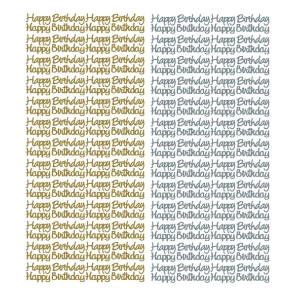 Happy Birthday sticker sheet - Gold or Silver feel off foiled stickers for handmade birthday cards and stationery - 52 per sheet