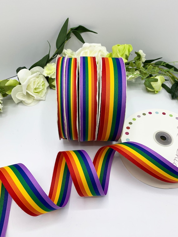 Rainbow Ribbon, LGBTQ Pride Ribbon , 10mm / 15mm / 25mm / 35mm Widths,  Narrow and Wide Stripey Embellishment 