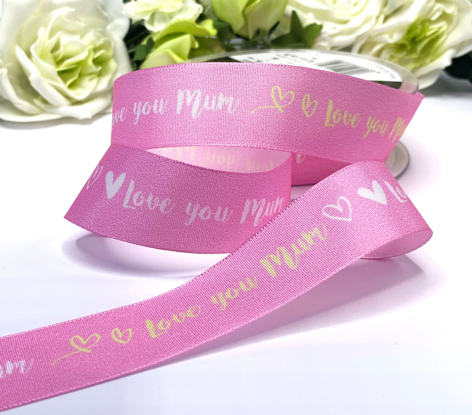 Mothers Day Ribbons 1 Satin Pink and White Love You - Etsy UK