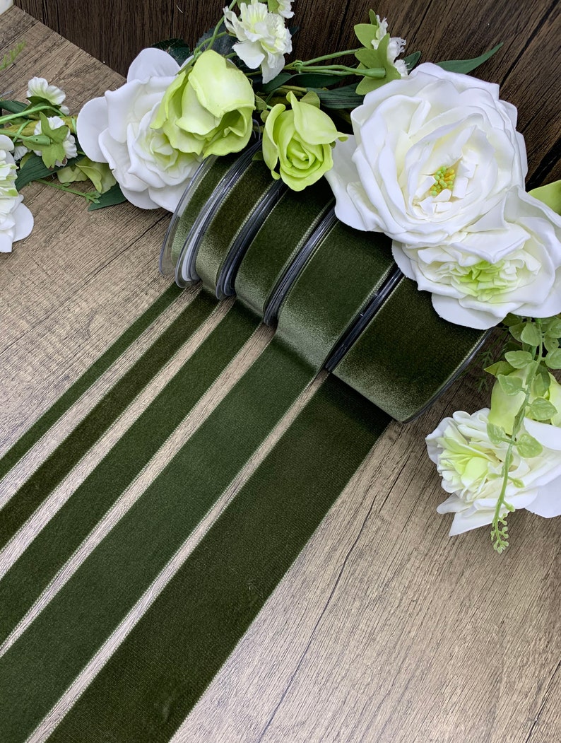 Dark Sage Green Velvet Ribbon for Weddings Invites Flowers | Etsy UK