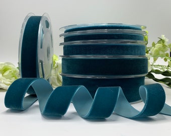 Teal Blue Velvet Ribbon for Christmas wreaths, gifts bows and home accessories - narrow to wide