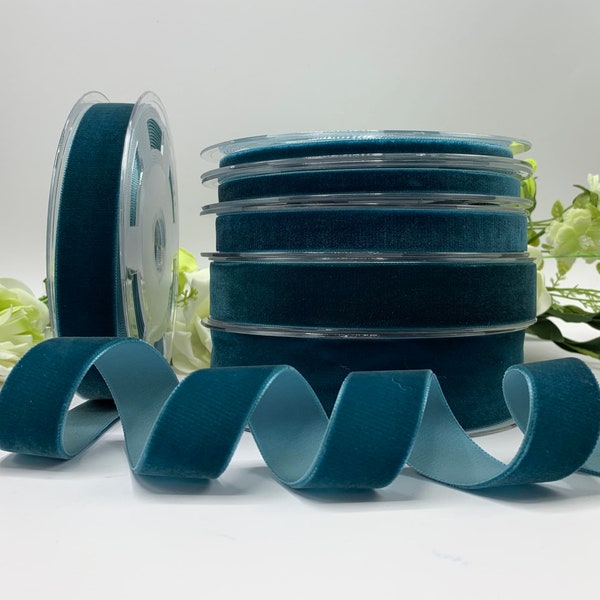 Teal blue velvet ribbon, petrol blue choker velvet, vintage wedding velvet, 1/4" to 1.5" widths, 1m to 10m length increments