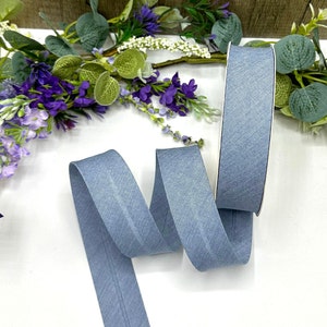 30mm Denim blue bias binding, single fold chambray blue bias tape for sewing, seam binding and home decor