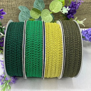 Green 1/4 inch scrolled gimp braid, narrow lightweight upholstery trim for doll houses, sewing and home decor - 4 colours