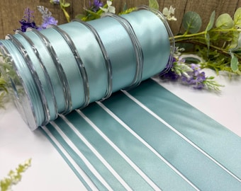 Nastro doppio in raso color azzurro-verde pallido "Brezza marina", 7 larghezze, lunghezze da 1 m a 20 m.