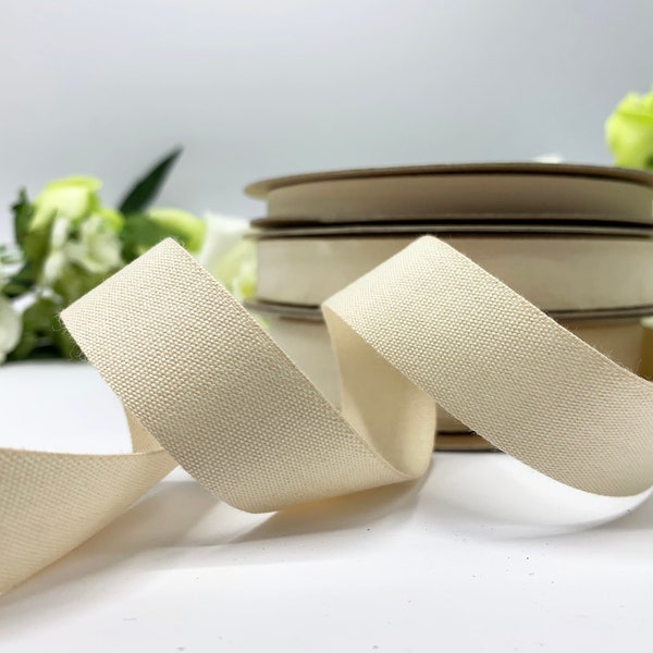 Organic cotton tape, eco friendly natural cotton taffeta ribbon, 3 widths, GOTS certified