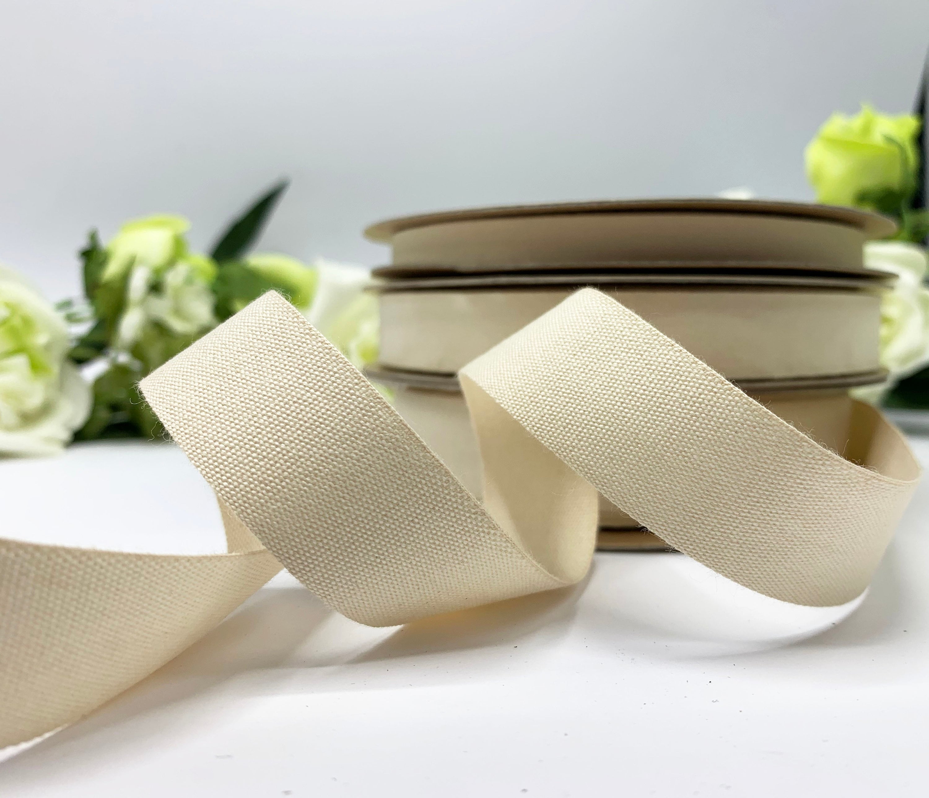 Organic cotton tape, eco friendly natural cotton taffeta ribbon, 3 wi…
